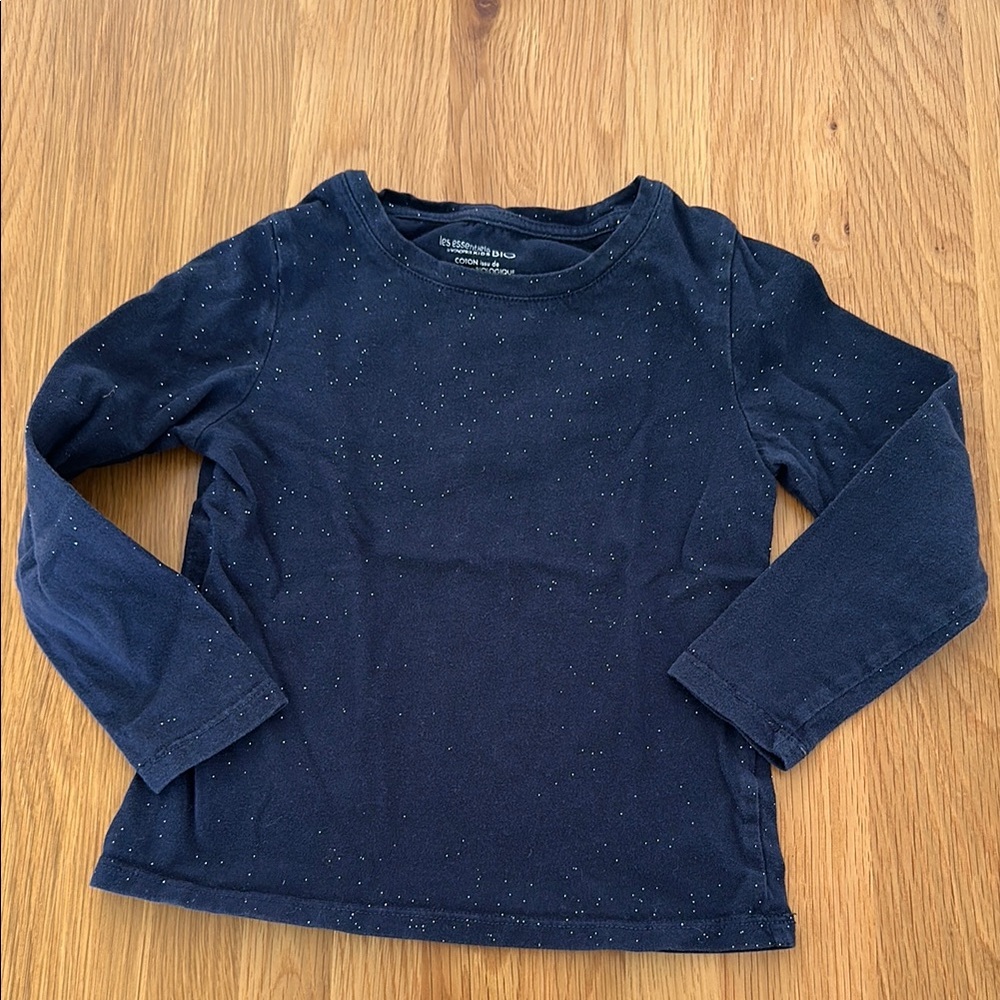 Monoprix (French Target) Navy Blue Sparkles Long Sleeve Tee 100% cotton